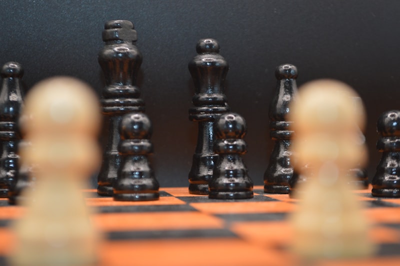 Black and white chess pieces on a board