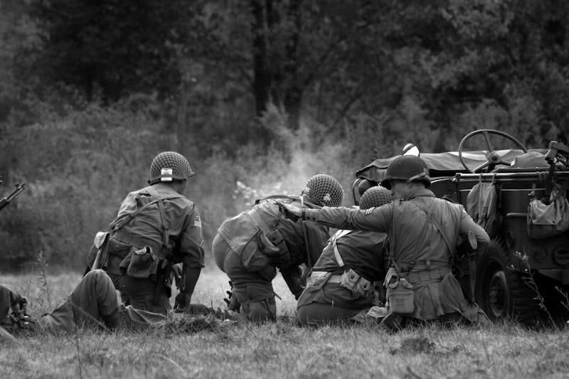 a black and white photo of a group of soldiers