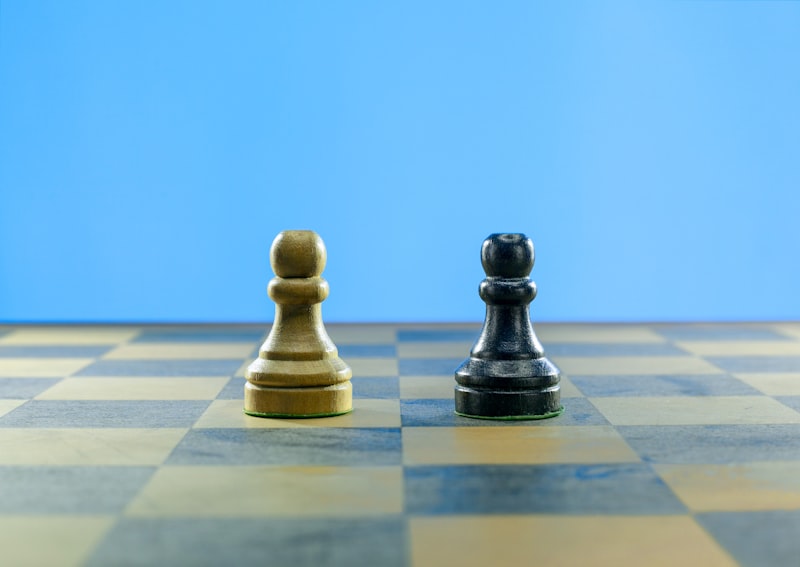 a black and a white chess piece on a checkered board