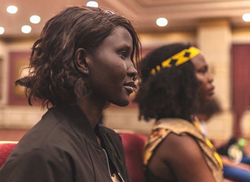 Two women are seated and looking forward.